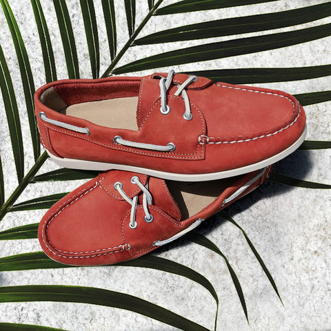 red leather boat shoes