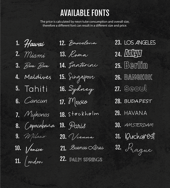 font list mk neon