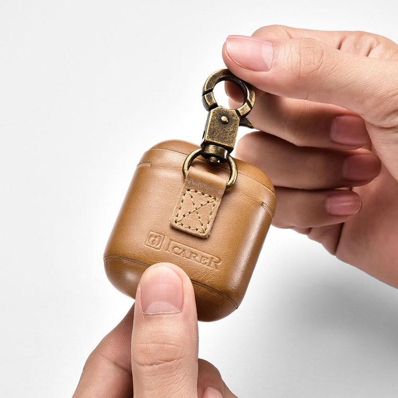 Keychain with Leather AirPods Case, Dark Brown