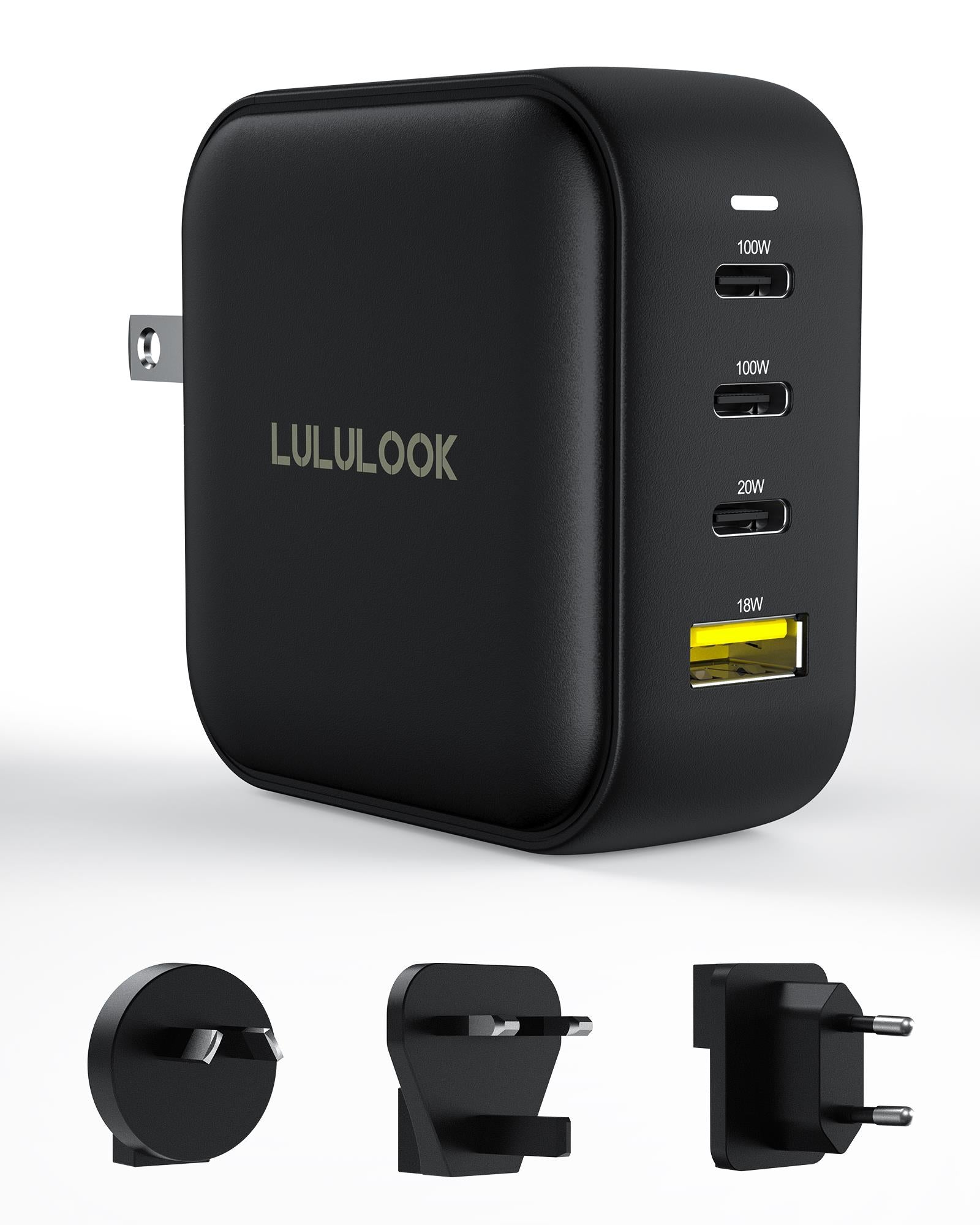 Lululook 100w Usb C Gan Charger 4 Ports With International Travel Converter Lululook Official 