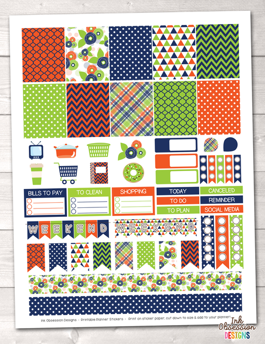 Blue Bloom Printable Planner Stickers Weekly Kit – Erin Bradley