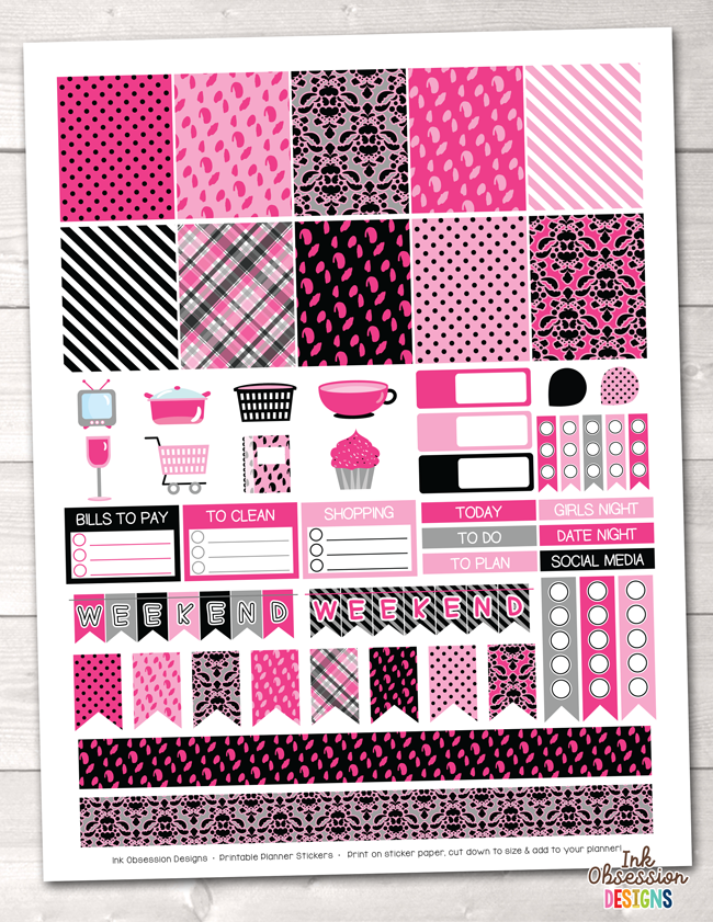 girls night out pink printable planner stickers weekly kit erin