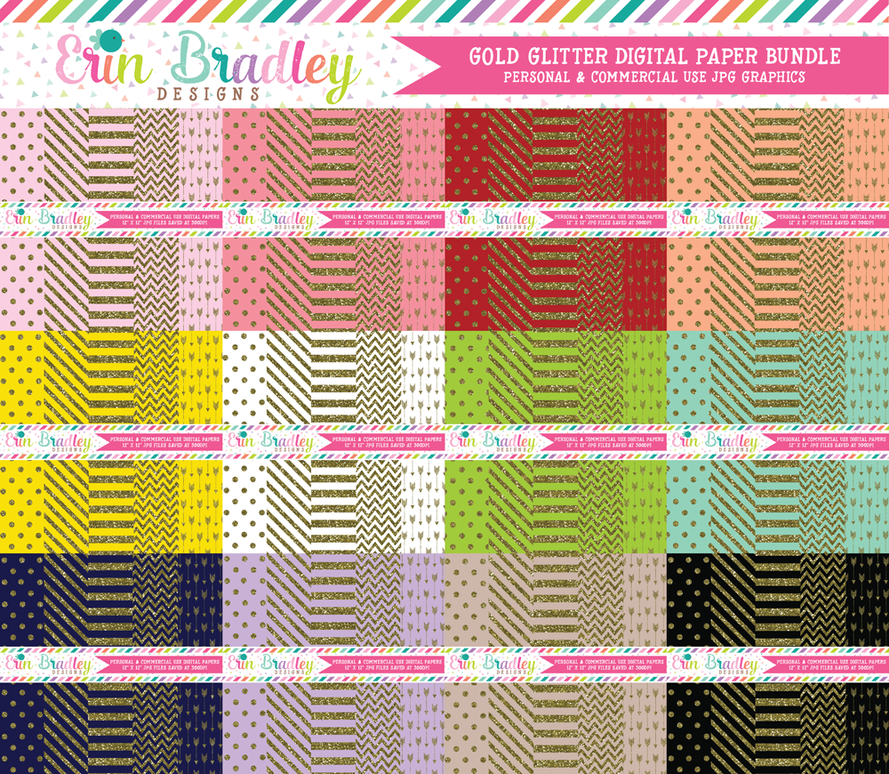 Download Gold Glitter Digital Scrapbook Paper Bundle - Erin Bradley ...