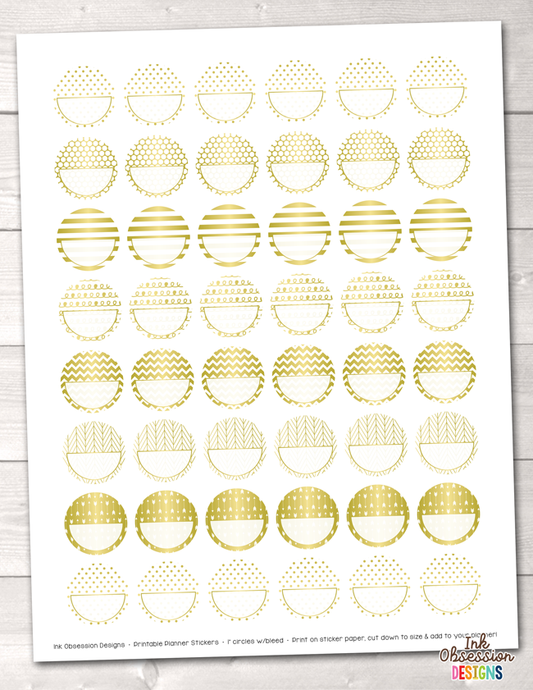 Gold Glitter Circles Printable Planner Stickers