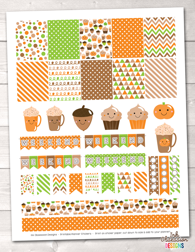 happy fall printable planner stickers weekly kit erin bradley ink obsession designs