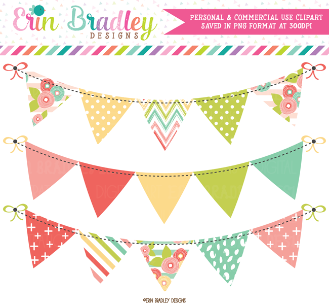 Muted Brights Bunting Banner Flag Clipart – Erin Bradley/Ink Obsession