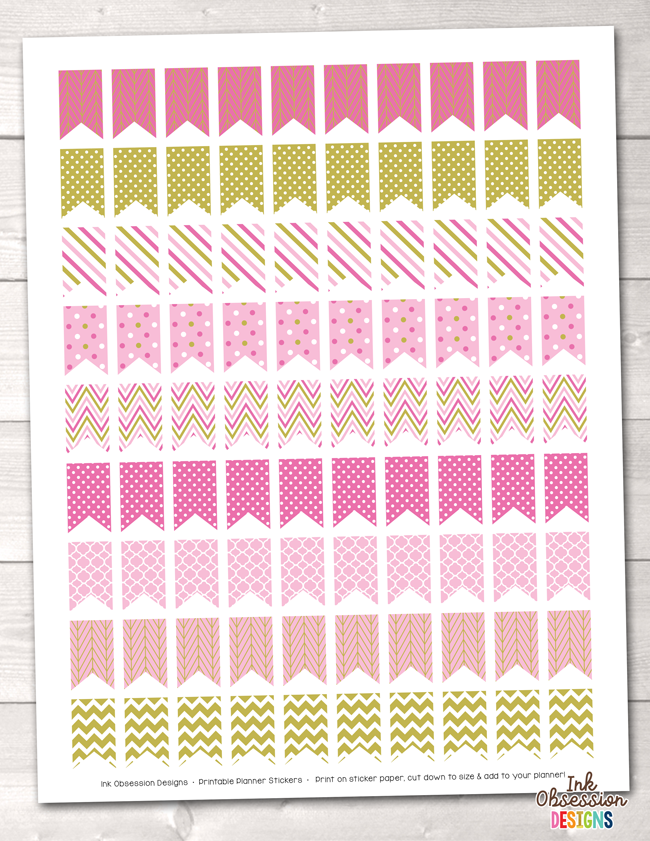 pink patterned flags printable planner stickers erin bradleyink