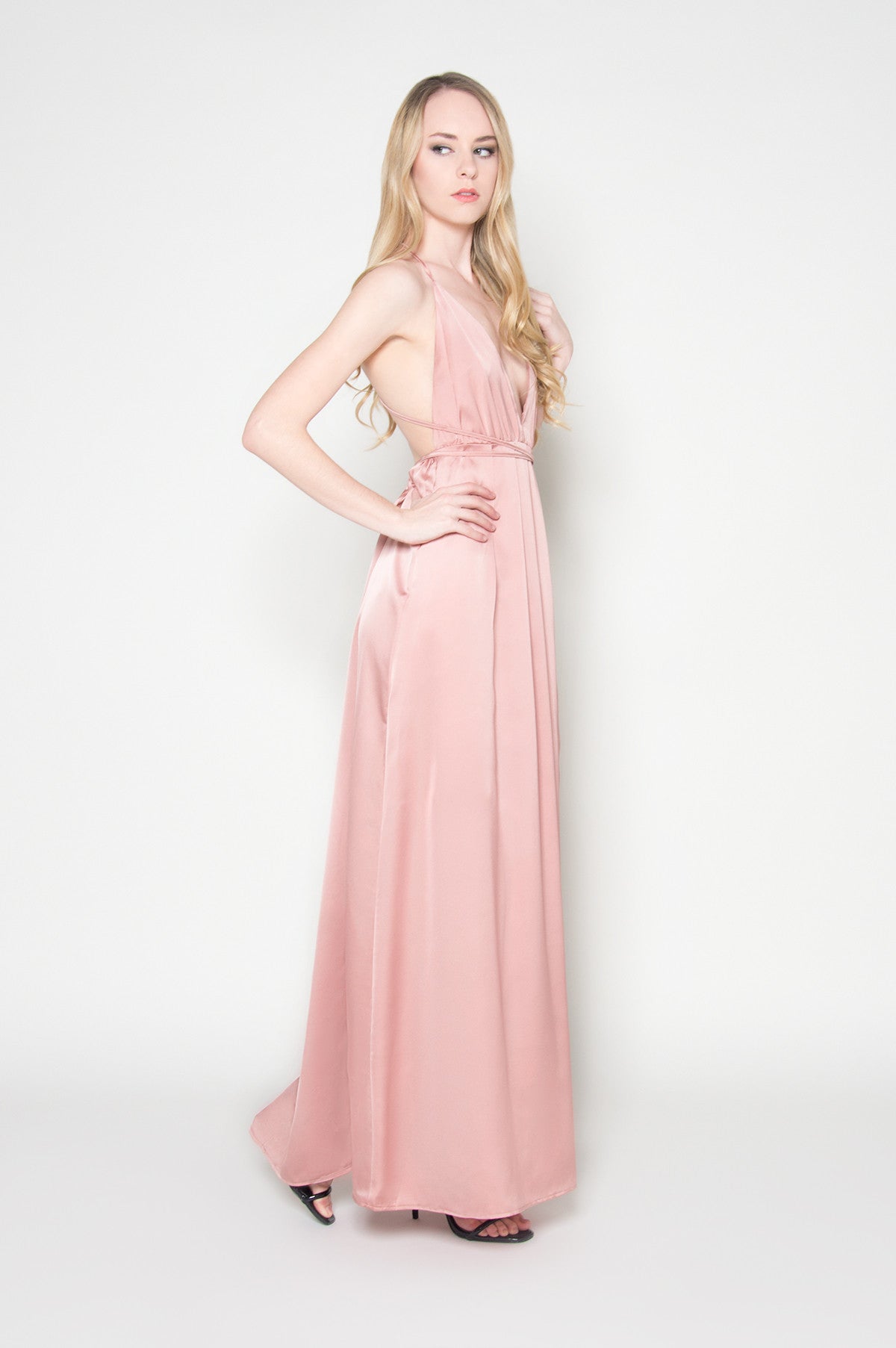 satin blush maxi dress