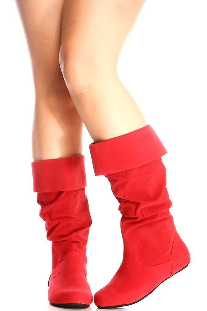 red flat boots for women