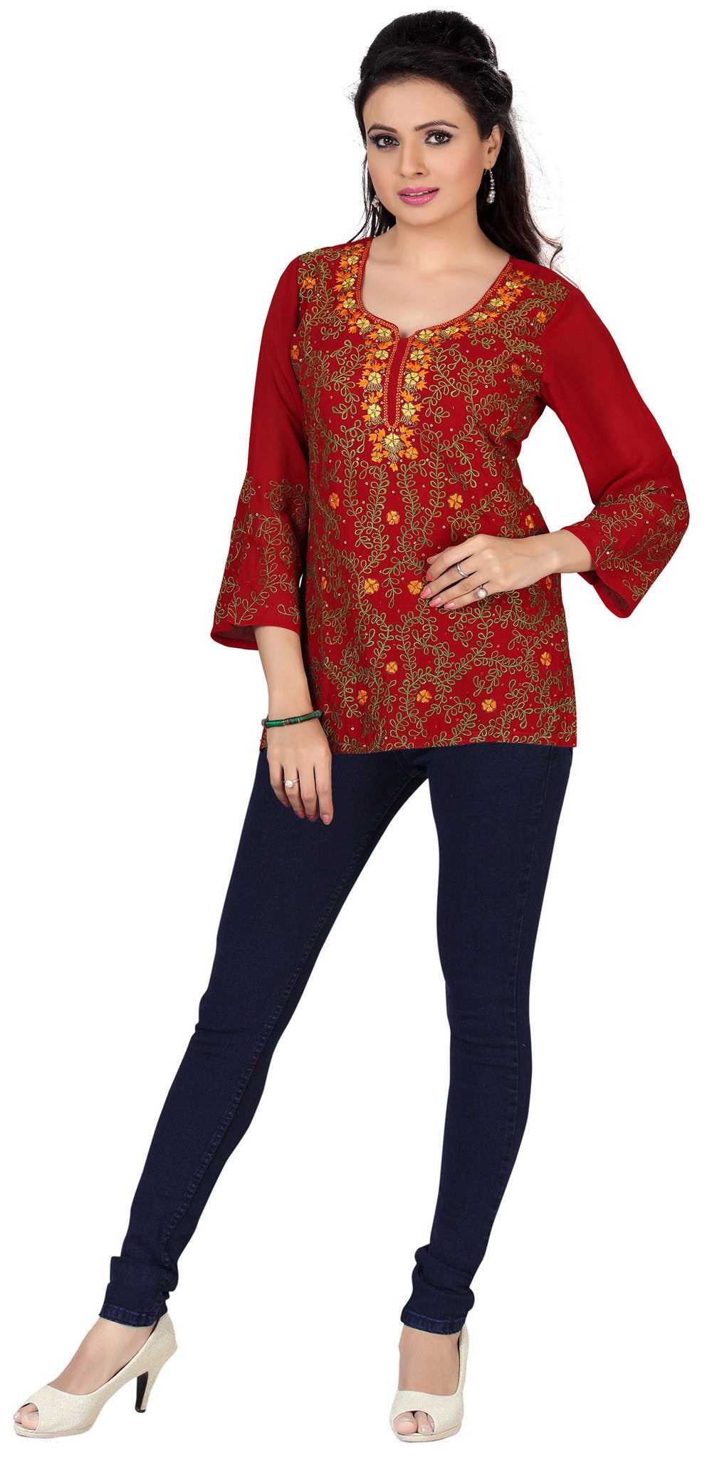 India Tunic Top Kurti Womens Embroidered Indian Clothing Maple Clothing Inc 2770