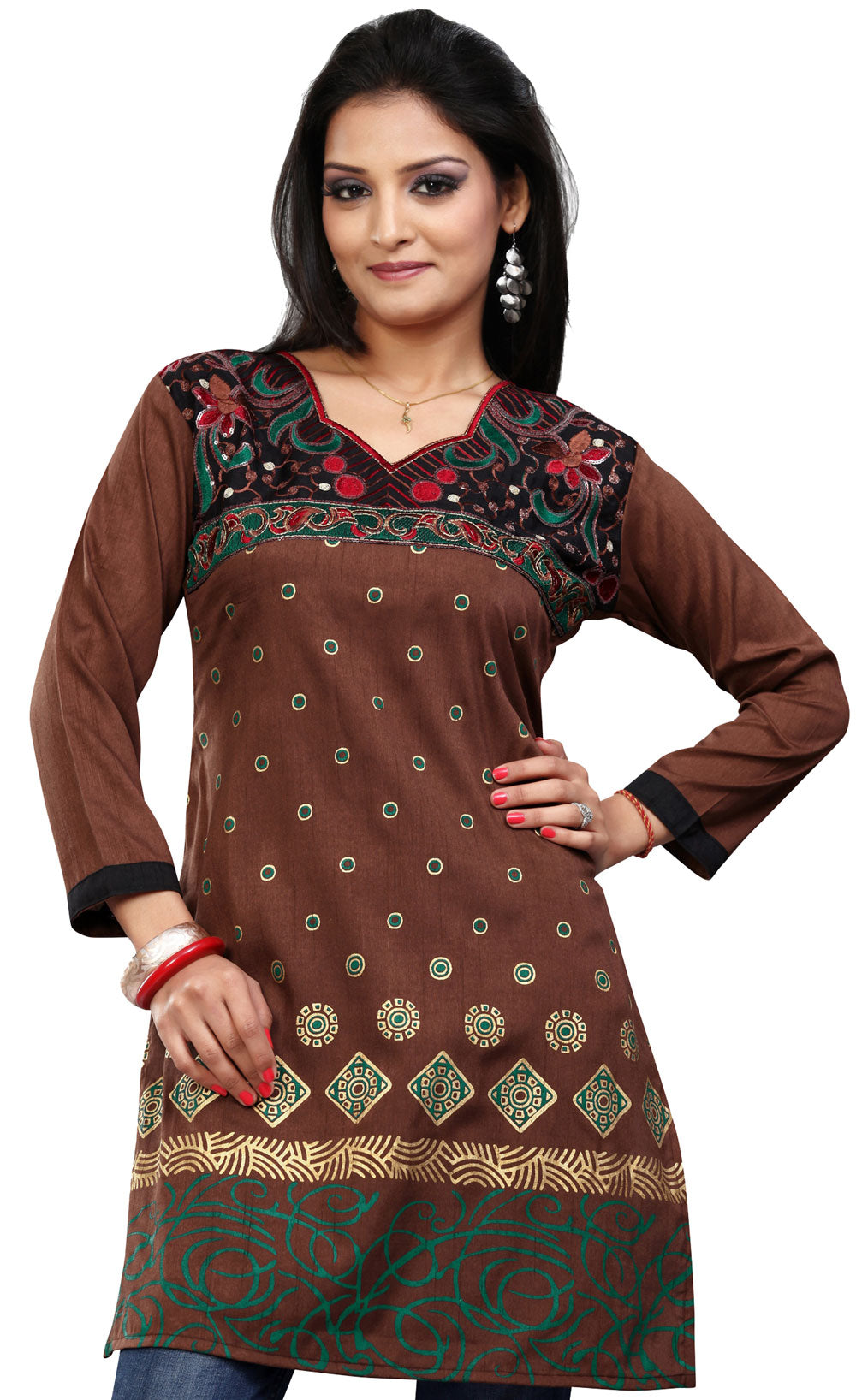 India Tunic Top Kurti Womens Long Embroidered Blouse Indian Apparel Maple Clothing Inc 9803