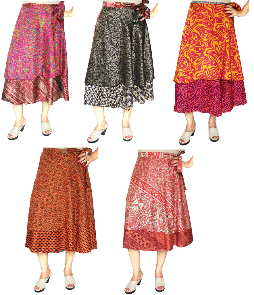 Wholesale 5 Pcs Lot Two Layers Women's Indian Sari Magic Wrap Skirt – Maple  Clothing Inc.