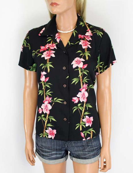 Women's Hawaiian Rayon Shirt - Bamboo Hibiscus Island – Kapo Trading