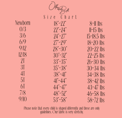 Ollee and Belle Size Chart