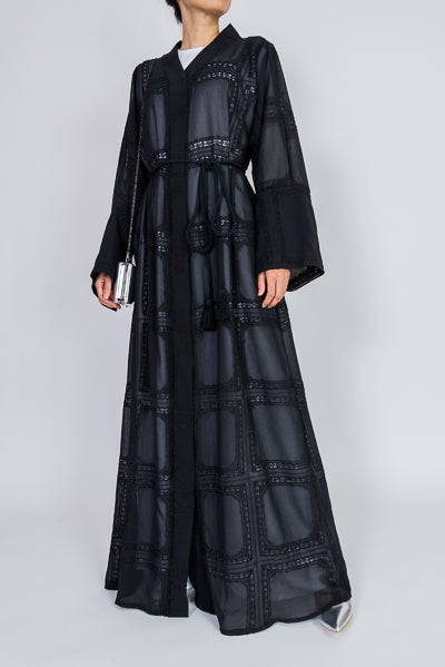 Latest abaya designs 2020 Black See Through Abaya with Belt