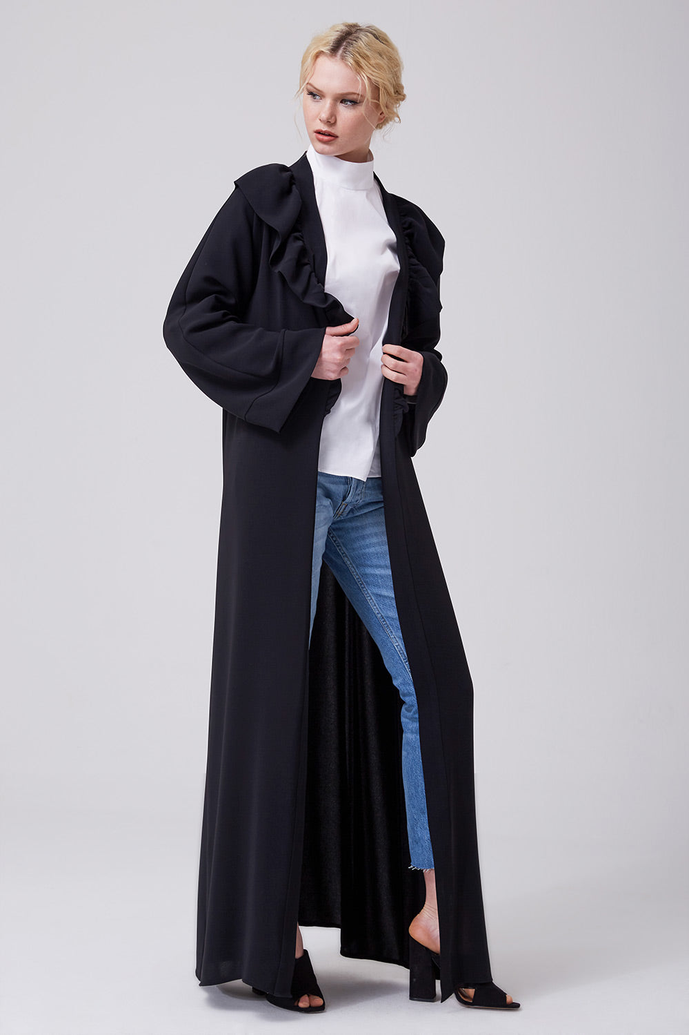 plain black open abaya