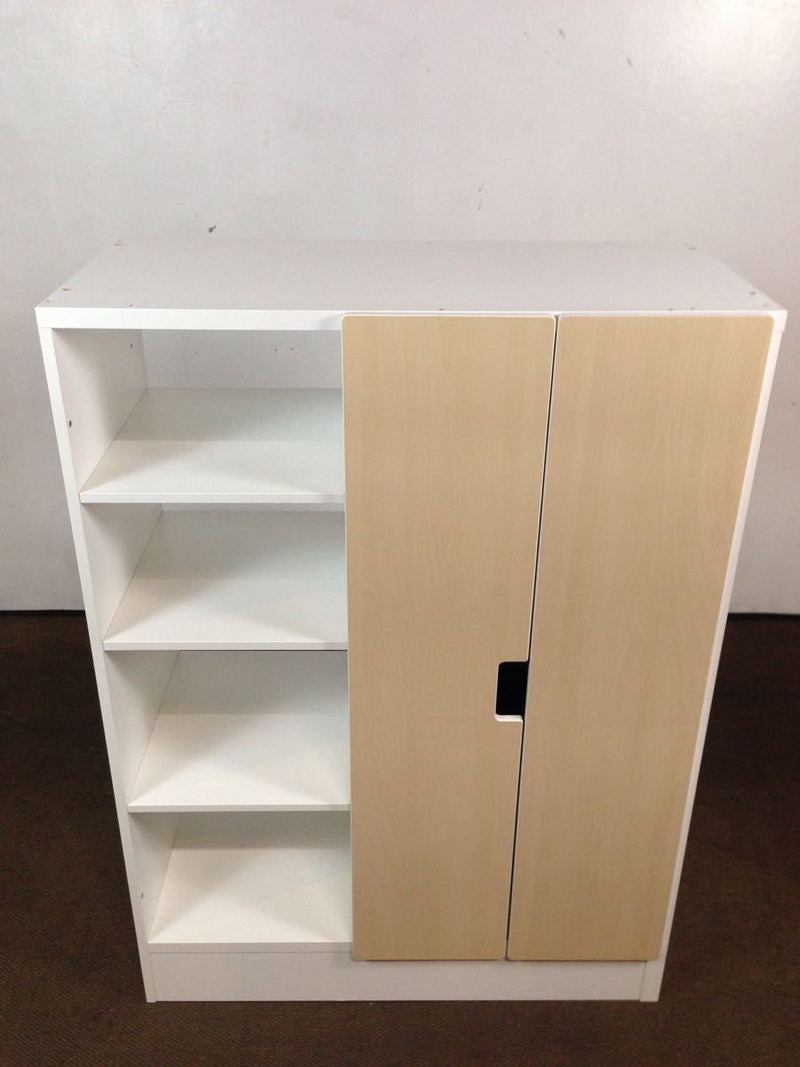 Ikea Contemporary White Laminate And Oak Laminate Storage Cabinet