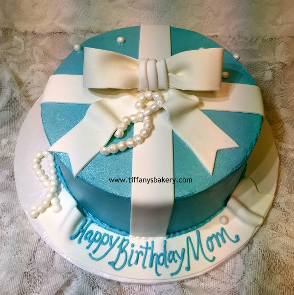 T Round Cake Tiffany Blue With Fondant Ribbon Tiffanys Bakery 