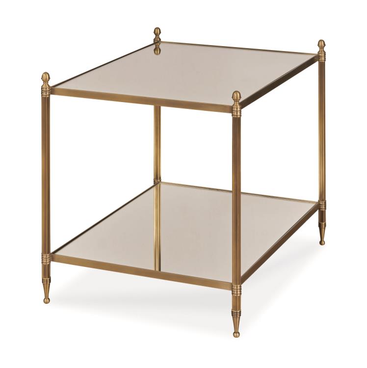 SIDE TABLE ANRIQUE BRASS & MIRROR