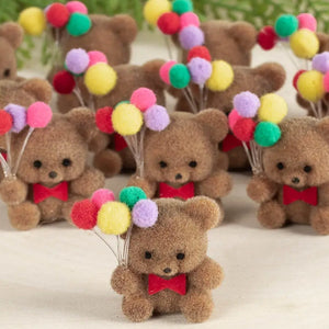 1" Miniature Brown Flocked Bears with Balloons - Shop Merci Milo