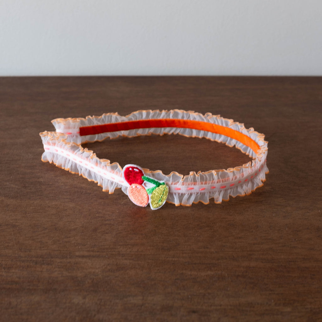 Woven Hairbands- Cherry Embroidered Frill