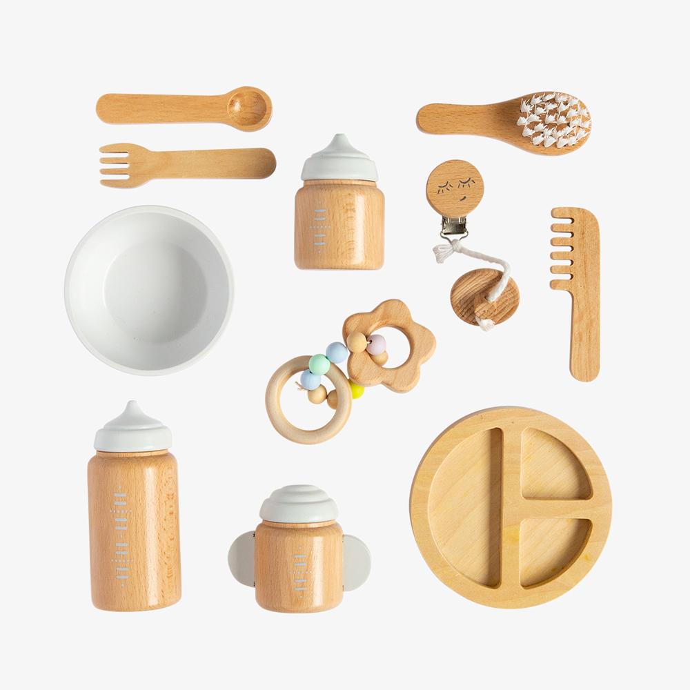 wooden doll feeding set