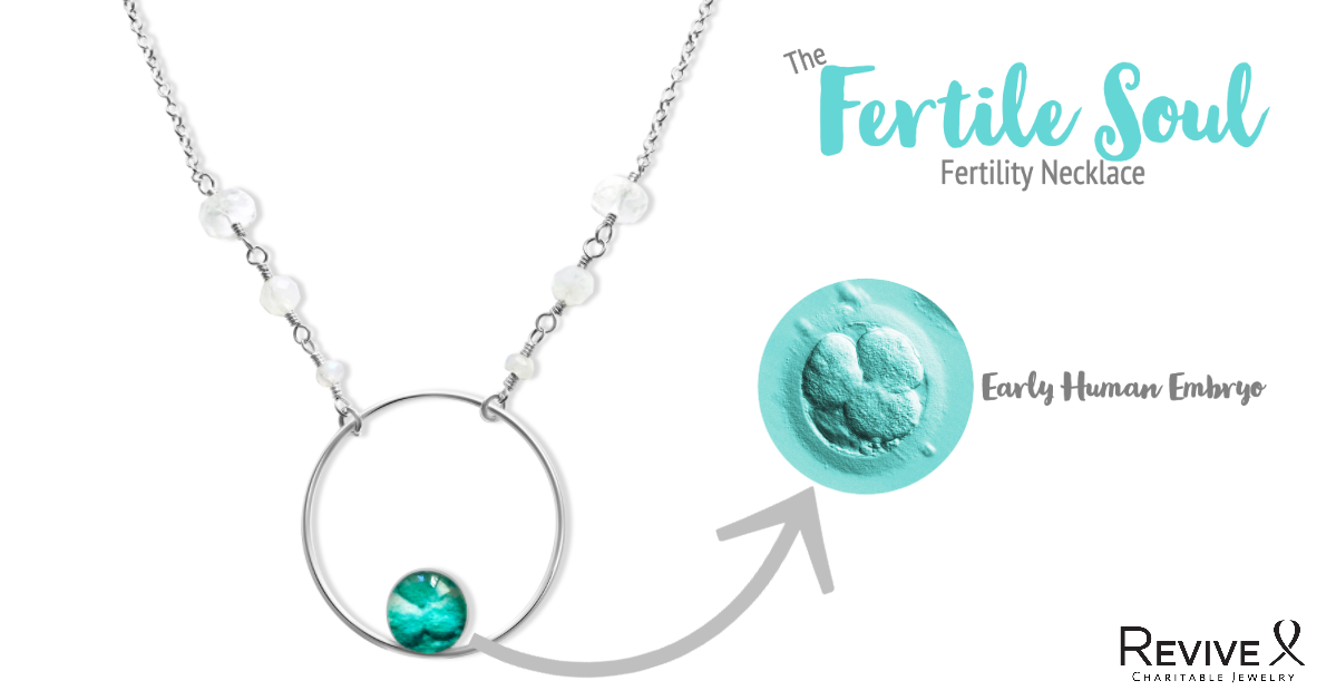 Fertile soul fertility necklace with a photo of early human embryo becoming the pendant