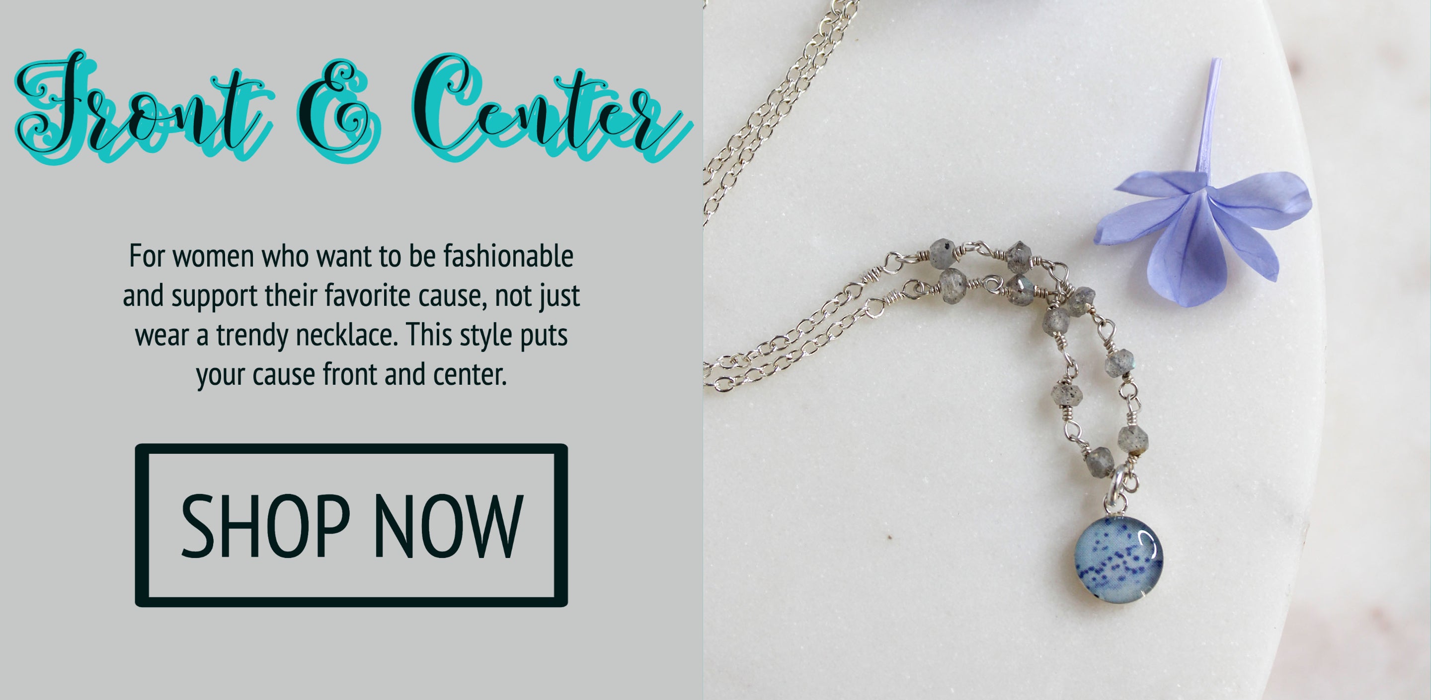 front and center necklace that gives back to cancer charities