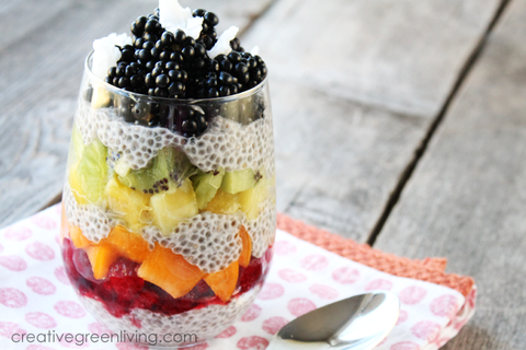 layered chia seed and fruit pudding