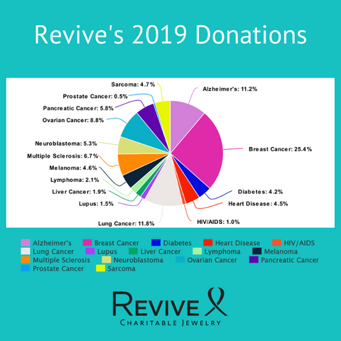 Revive's 2019 donations in pie chart form