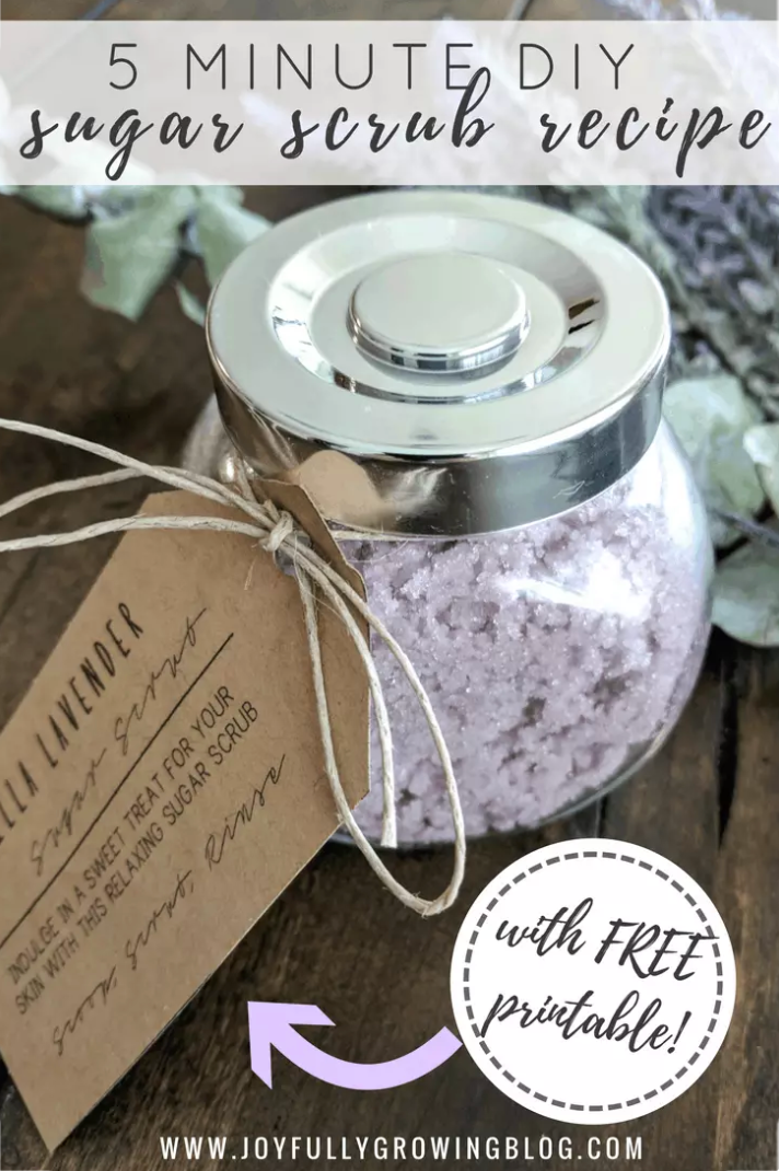 Diy lavendar scrub in jar with cute tag from joyfully growing blog