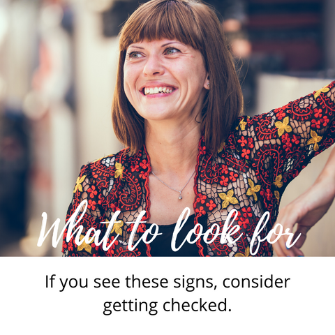smiling woman what to look for if you see these signs consider getting checked