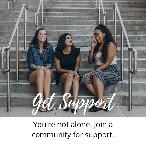 three women talking on steps get support you're not alone join a community for support