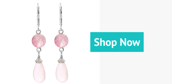 pink rose quartz dangle charity earrings for breast cancer awareness