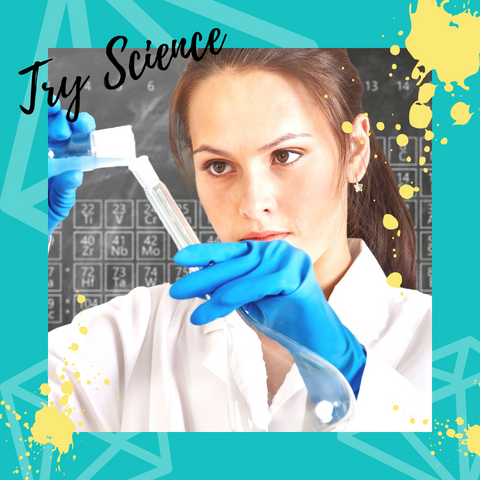 female scientist mixing liquids in test tubes try science