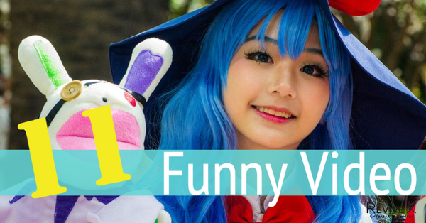 girl wearing a blue wig with stuffed animal 11 funny video