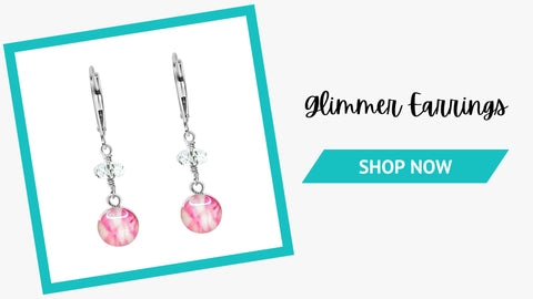 pink glimmer earrings for breast cancer awareness with crystal quartz