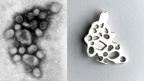 h1n1 virus image and finished sterling silver brooch based on it