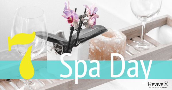 bath tray with flowers, Himalayan salt candle and wine glasses 7 spa day