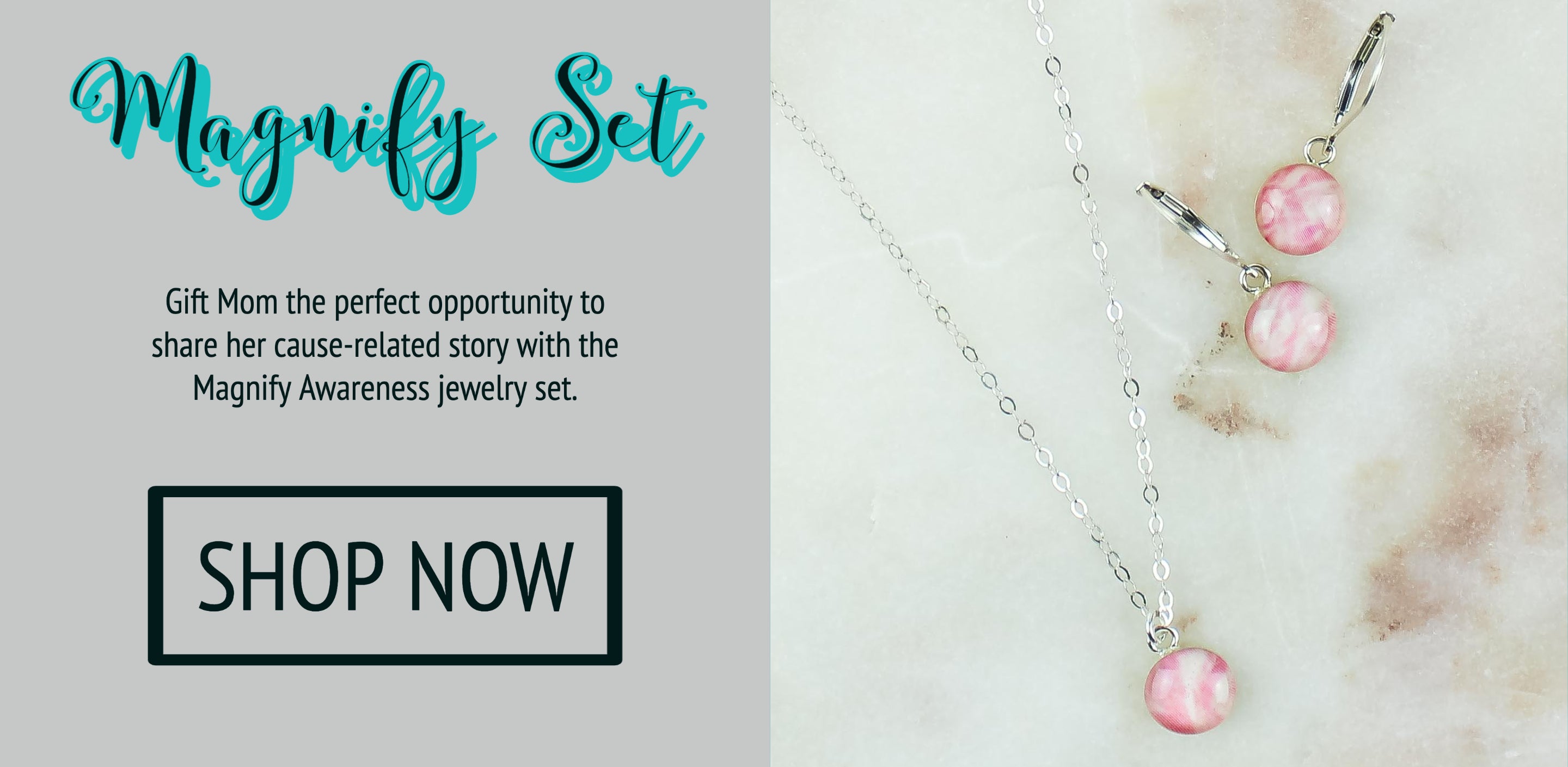 magnify awareness jewelry set for breast cancer research 