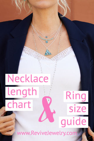 necklace length chart and ring size guide blog post on revivejewelry.com