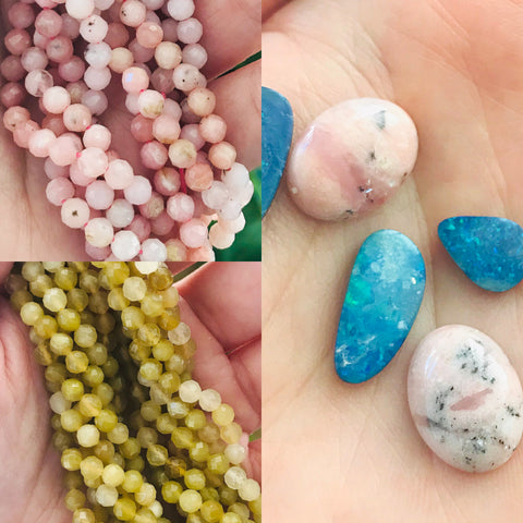 opal varieties in blue boulder opals, pink and yellow