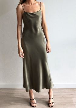 khaki silk dress