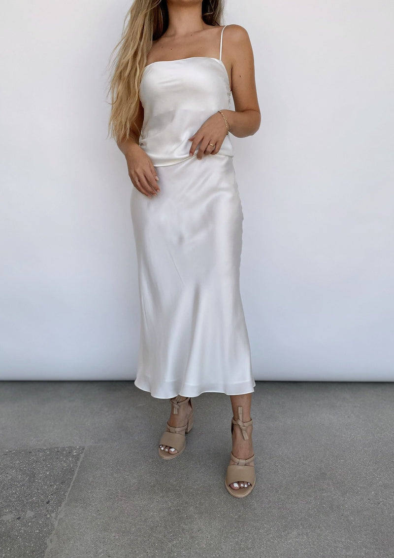 ivory silk midi skirt