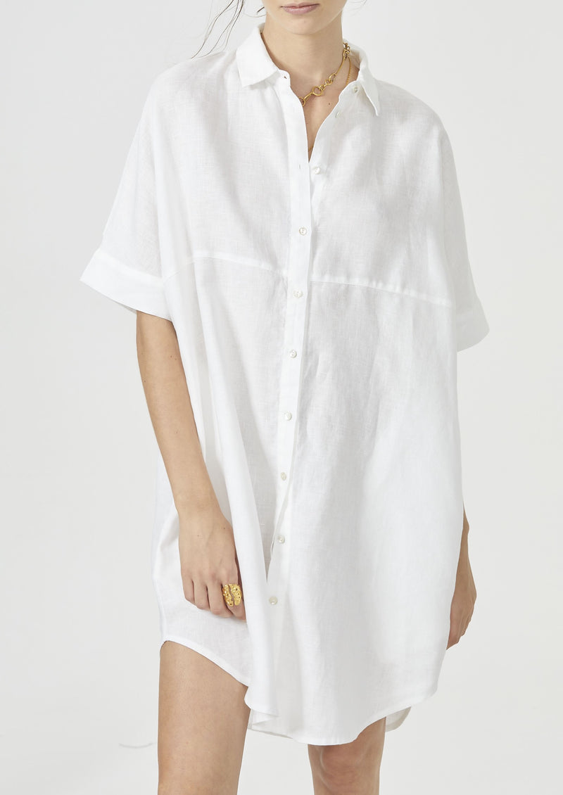 Linen Shirt Dress - White | house of lolo