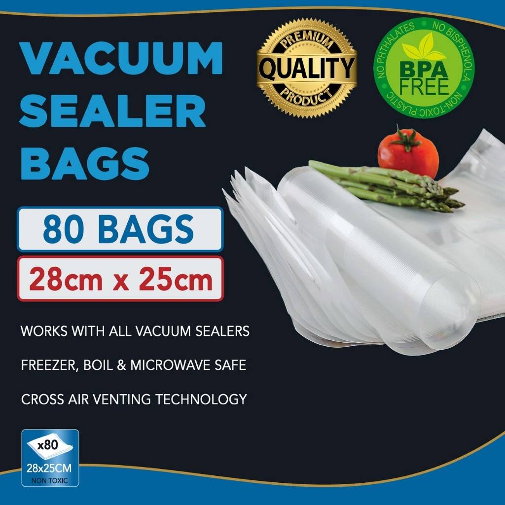 Proline Premium Vacuum Sealer Bags BPA Free 80 Pack 28x25cm - Sous Vide ...