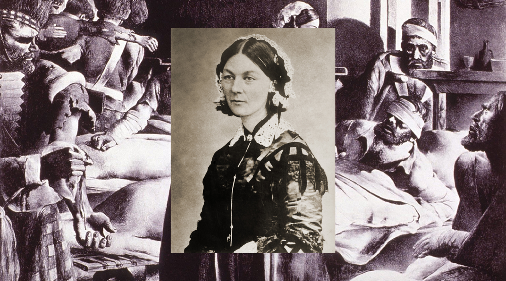 Image of Florence Nightingale over a photo of her works in Crimea to mark the history of Nurses Week.