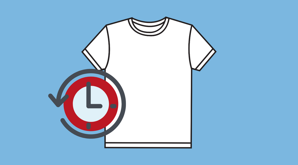 A white shirt and a timer, representing limited edition online t-shirt fundraising campaigns.