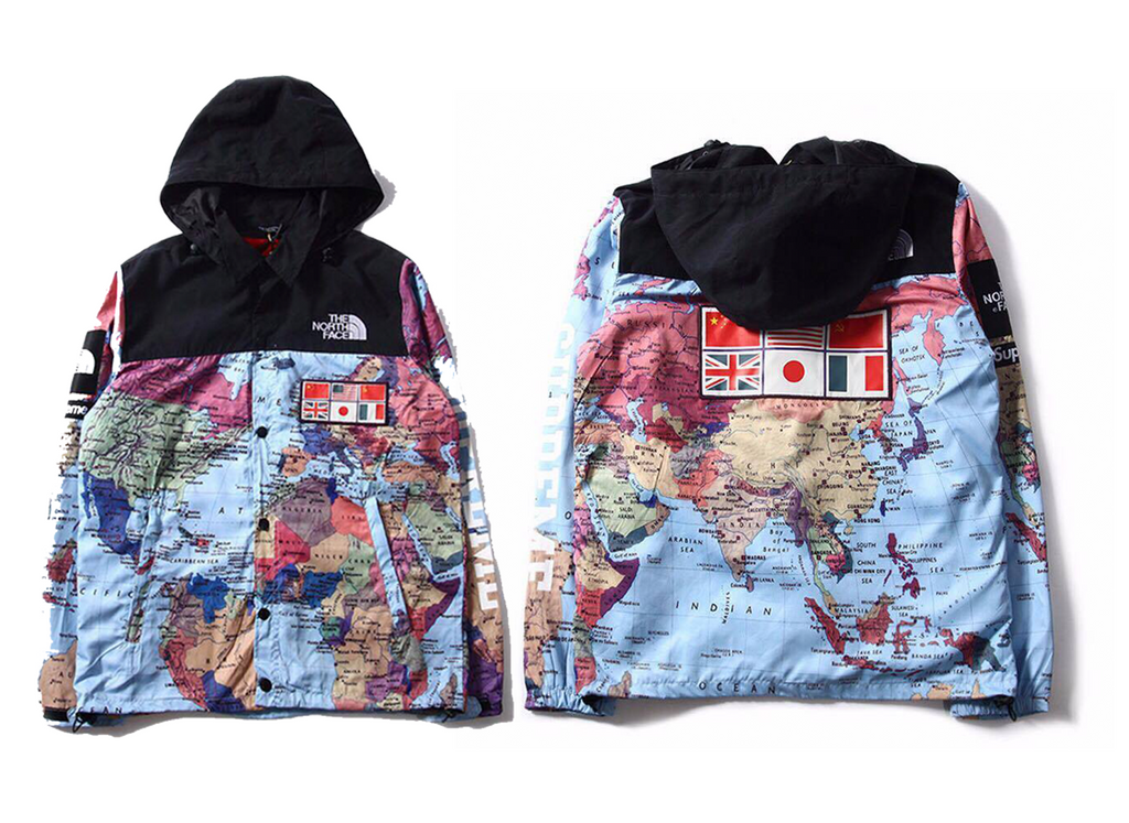 supreme x the north face world map