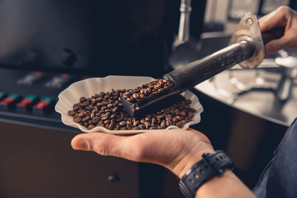 man hands keeping bowl with beans and controlling their preparation with tool